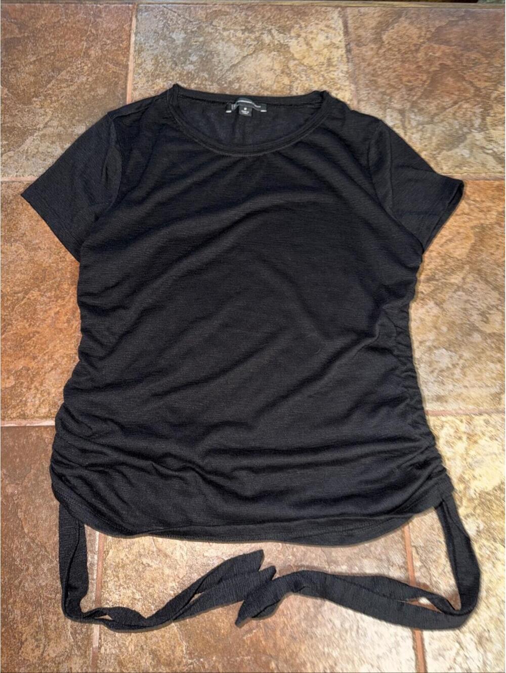 INC International Concepts Womens Gathered Sides Drawstrings Black Blouse, Size